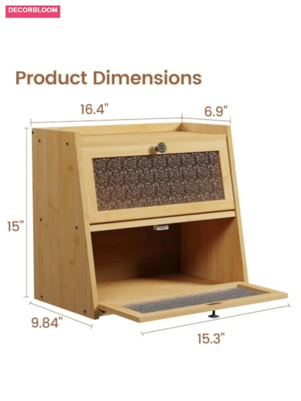 Bamboo Double Layer Bread Box Large Capacity Kitchen Countertop Storage